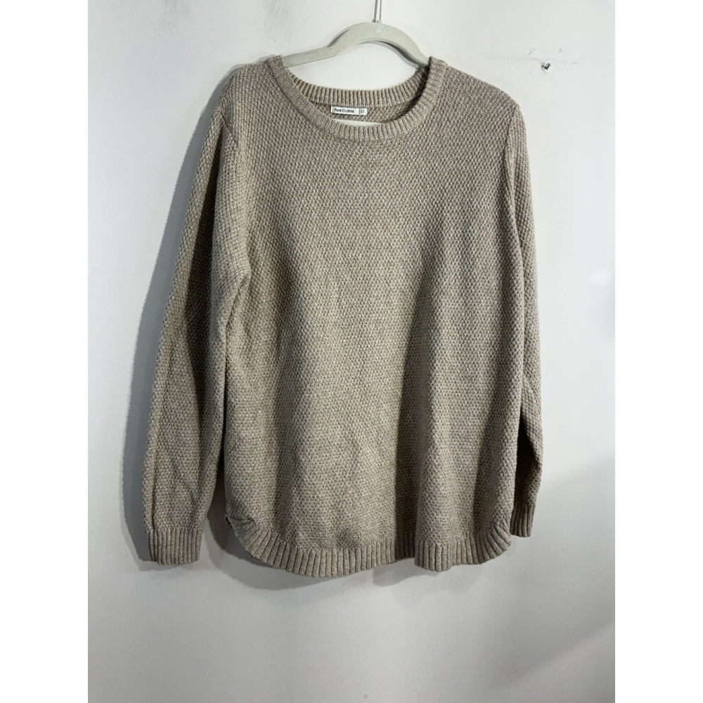 Womans Pink Clover 2X Polyester Knit Pullover Long Sleeve Tan Sweater